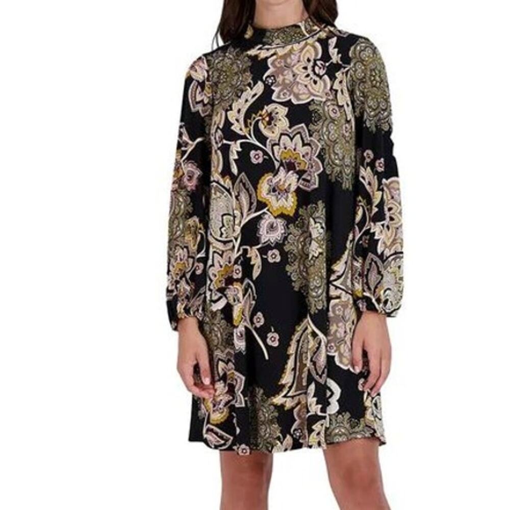 Petite Small ROBBIE BEE Women’s Paisley Above Knee Jersey Knit Shift Dress | NWT